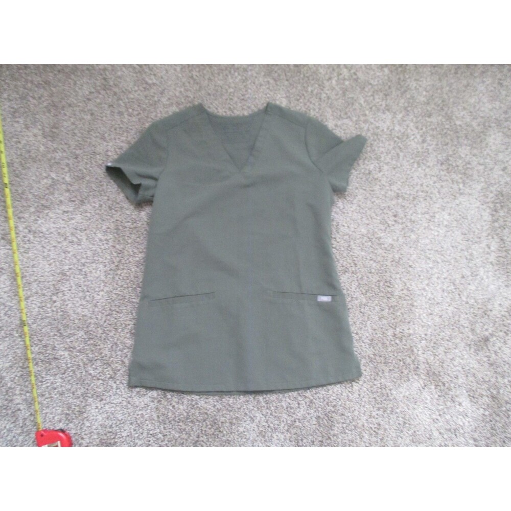 FIGS Technical Collection Scrub Top XS Green Solid Polyester Blend